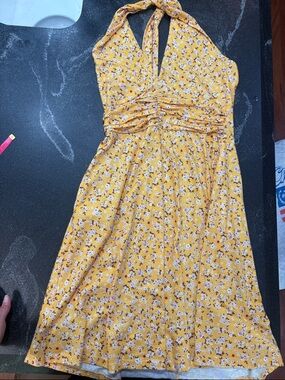 Yellow Floral halter Sundress with pockets